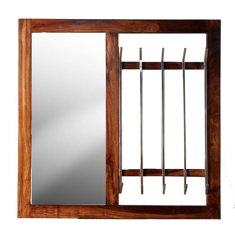 Rosewood wall coat rack with mirror