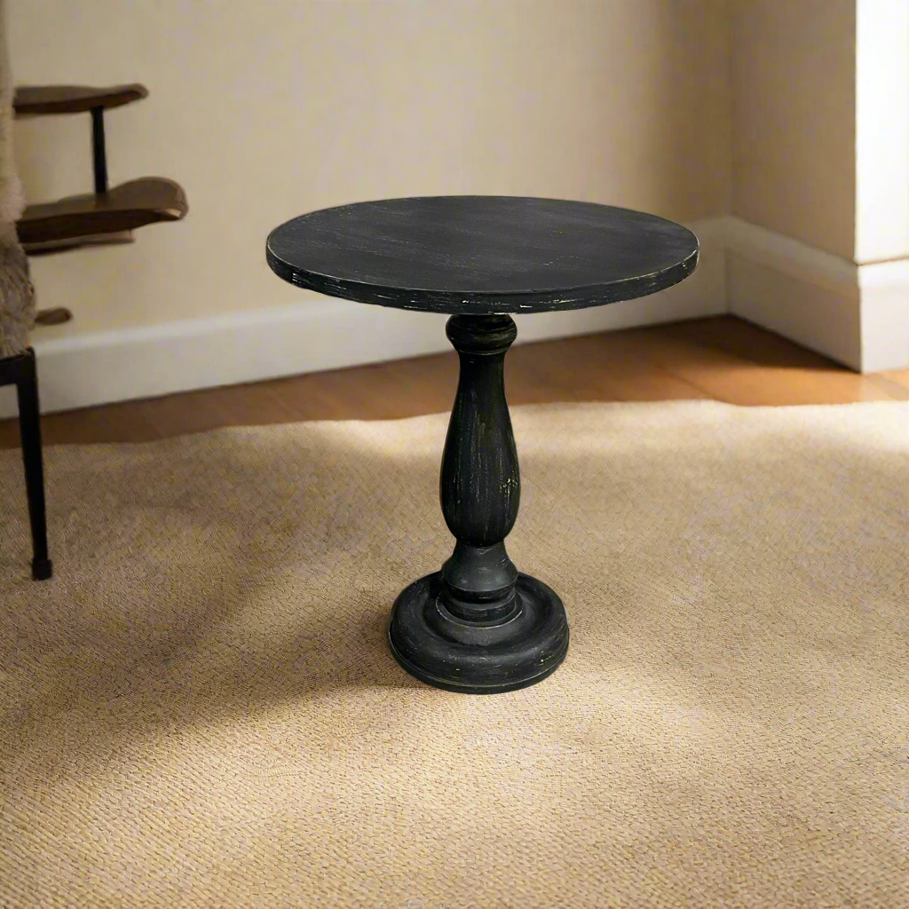 Pedestal black end table