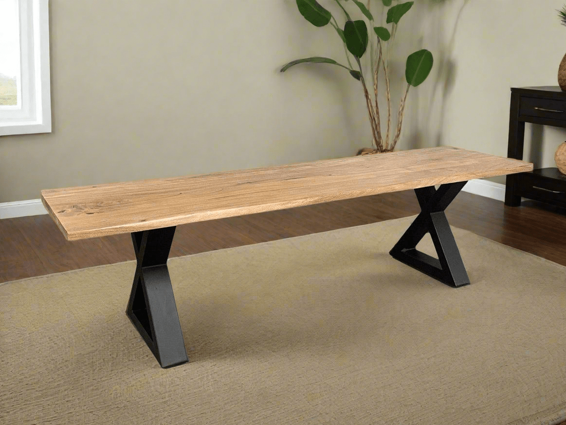 67 inch Natural Acacia Bench with X legs - Rustic Furniture Outlet