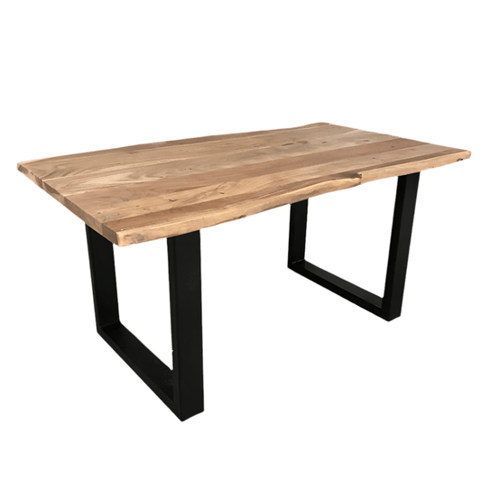 Table à manger en bois d'acacia Yosemite Live Edge de 79 pouces avec pieds en U - Rustic Furniture Outlet