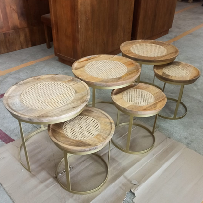 Sigma Nesting Mango Wood Rattan coffee tables