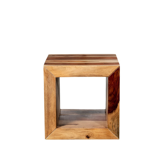 Rosewood cube accent table front view