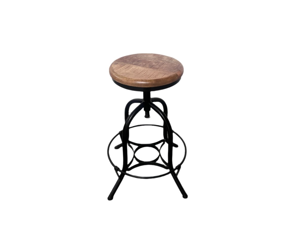 Adjustable Mango Wood Industrial Counter Stool - Rustic Furniture Outlet