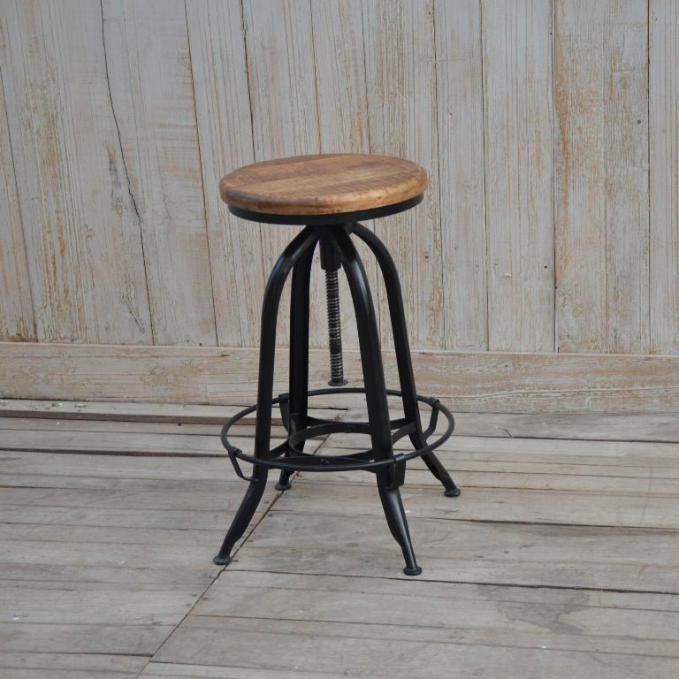 Adjustable Mango Wood Industrial Counter Stool - Rustic Furniture Outlet