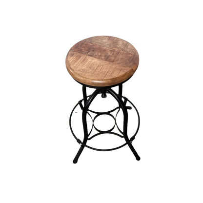 Adjustable Mango Wood Industrial Counter Stool - Rustic Furniture Outlet