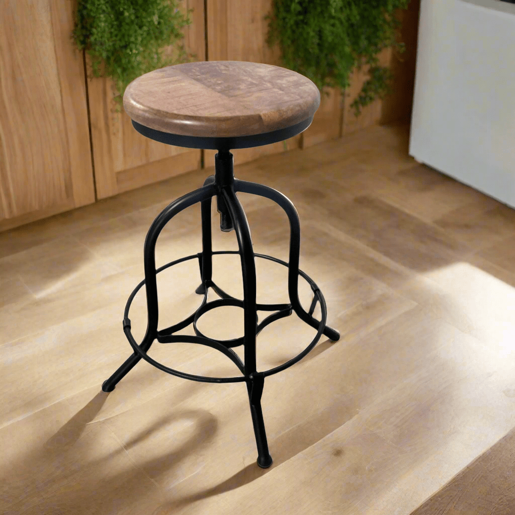 Adjustable Mango Wood Industrial Counter Stool - Rustic Furniture Outlet