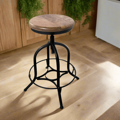 Adjustable Mango Wood Industrial Counter Stool - Rustic Furniture Outlet