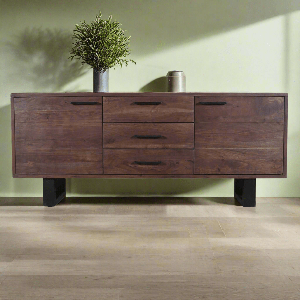 ASIA - Wide 3 Drawer, 2 doors Acacia Wood Sideboard - Rustic Furniture Outlet