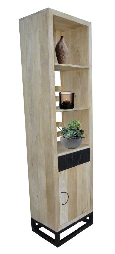 Astoria Narrow Mango wood White wash Bookcase - Rustic Furniture Outlet