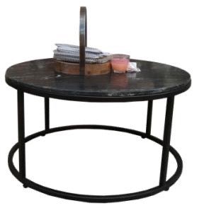 Table basse ronde en marbre noir - Sortie de meubles rustiques