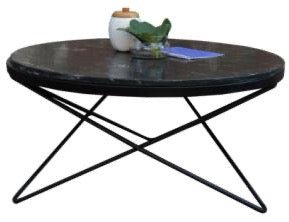 Table basse ronde en marbre noir avec pieds croisés - Rustic Furniture Outlet