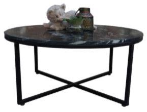 Black Marble round coffee table X Base - Rustic Furniture Outlet