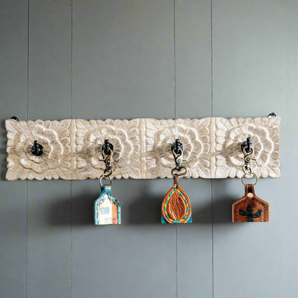 Boho 4 hook mango wood wall hanger - Rustic Furniture Outlet