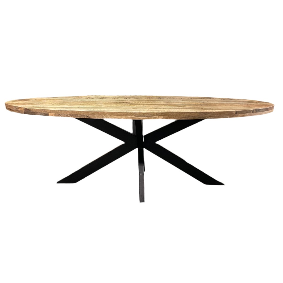 Cartier 91 inch Natural Oval Mango wood dining table - Rustic Furniture Outlet