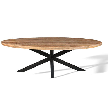 Cartier 91 inch Natural Oval Mango wood dining table - Rustic Furniture Outlet