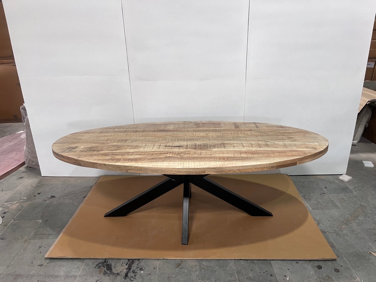 Cartier 91 inch Natural Oval Mango wood dining table - Rustic Furniture Outlet