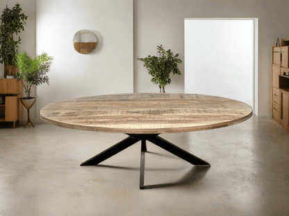 Cartier 91 inch Natural Oval Mango wood dining table - Rustic Furniture Outlet