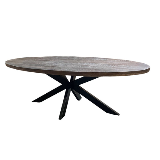 Cartier 91 inch Weathered Oval Mango wood dining table - Rustic Furniture Outlet