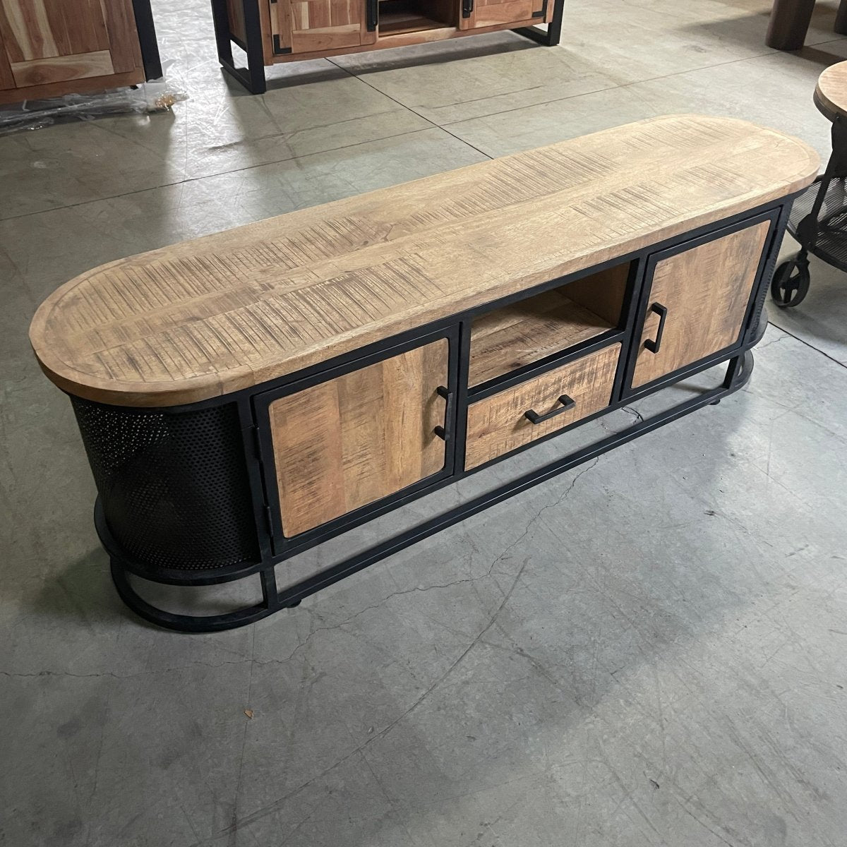 Dundas industrial Rustic Mango wood TV Stand - Rustic Furniture Outlet