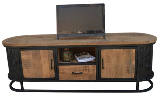 Dundas industrial Rustic Mango wood TV Stand - Rustic Furniture Outlet