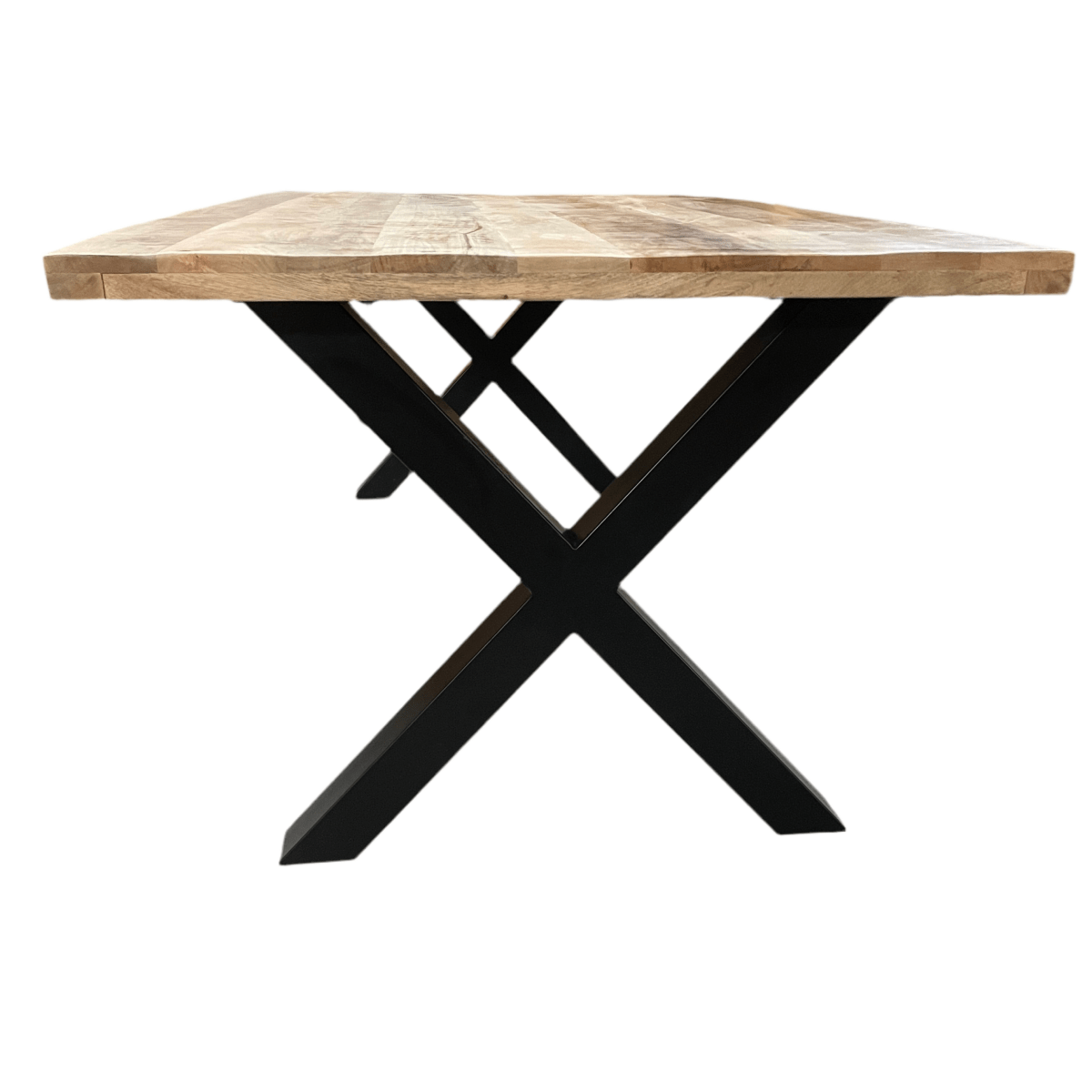 Frontier Natural 75 inch mango wood Rectangle Dining Table metal X legs - Rustic Furniture Outlet