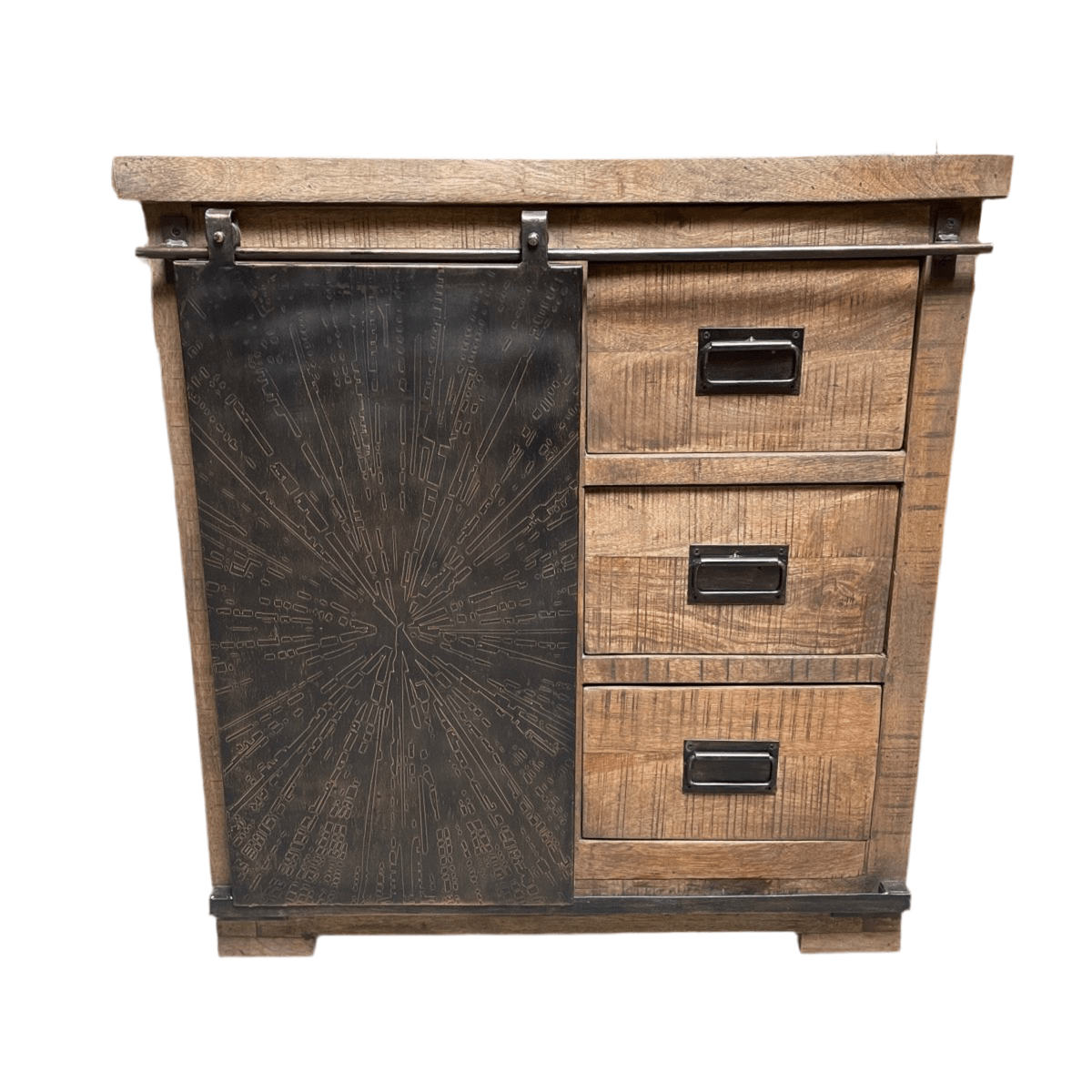 Galibier Barn door 3 drawer chest - Rustic Furniture Outlet