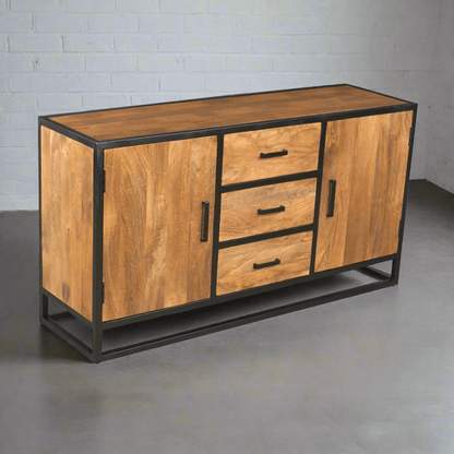 Goa Mango Wood Sideboard 2 doors 3 drawers - Rustic Furniture Outlet