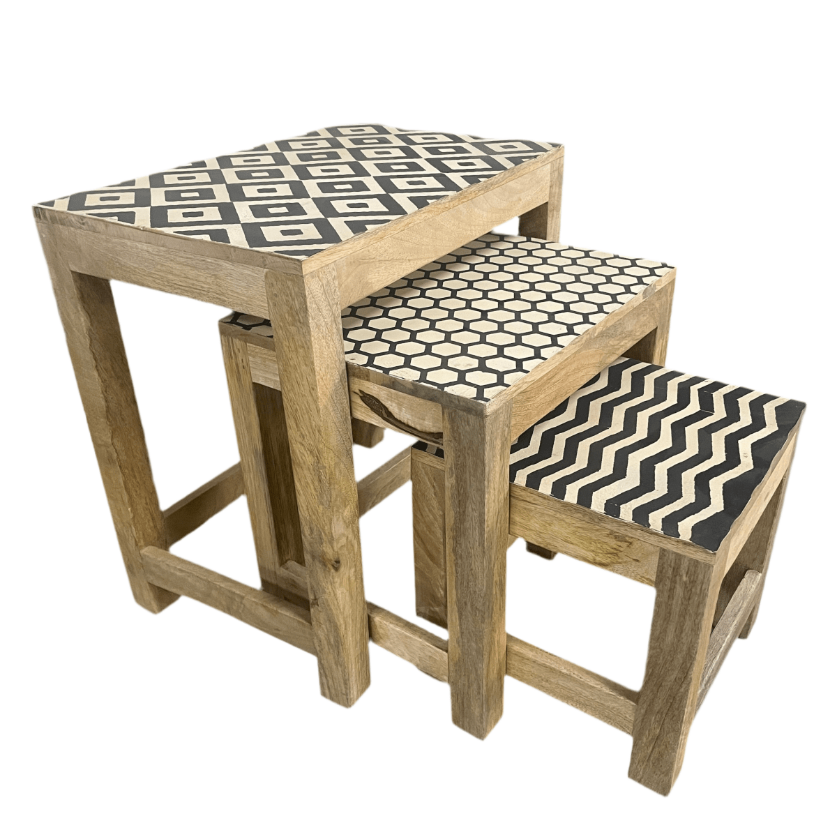 Hand painted nesting end mango wood end tables (set of 3) - Rustic Furniture Outlet