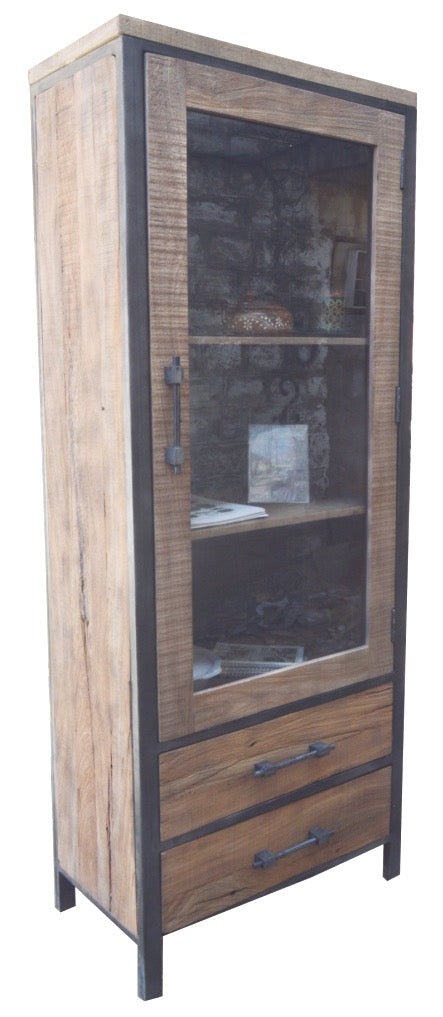 Armoire en bois de récupération La Mura avec porte vitrée - Sortie de meubles rustiques