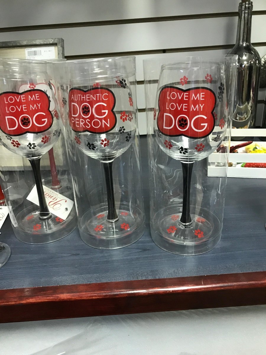 LOVE ME LOVE MY DOG WINE GLASSES - Rustic Furniture Outlet