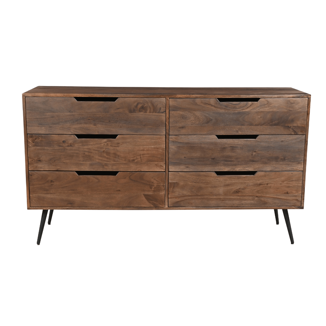 MADRID - Acacia Wood 6 Drawer Dresser - Rustic Furniture Outlet