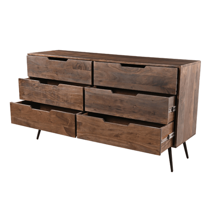 MADRID - Acacia Wood 6 Drawer Dresser - Rustic Furniture Outlet