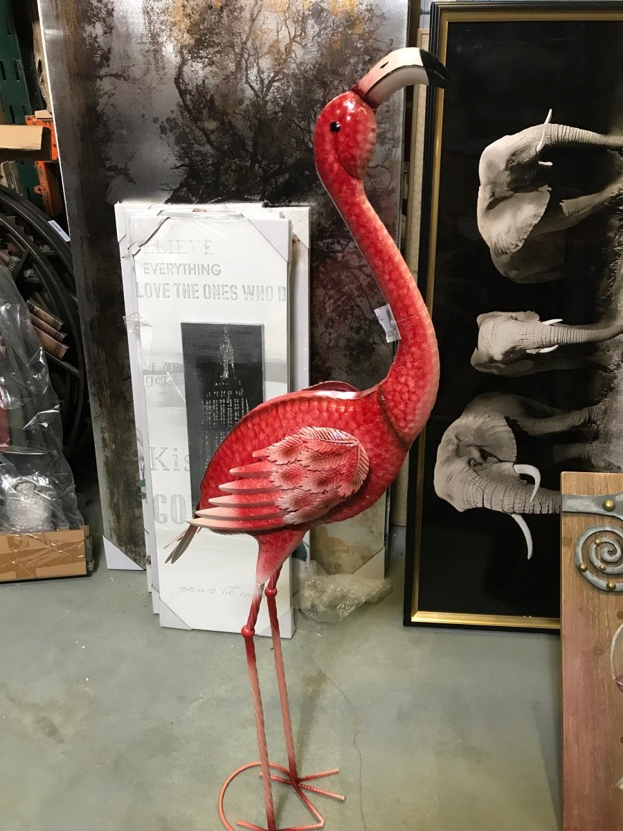 Metal Free-Standing Head Up Flamingo Statue - Rustic Furniture Outlet