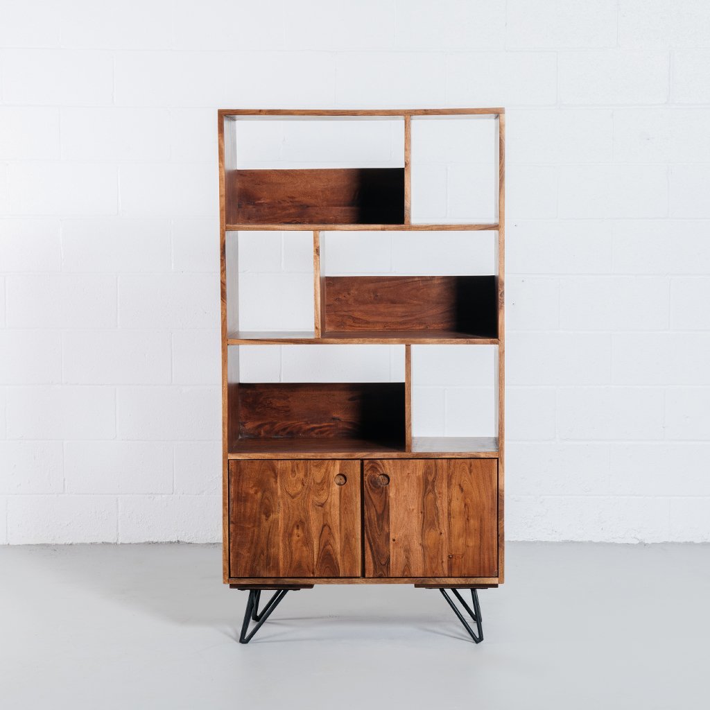 NAPLES - Modern Acacia Wood Bookshelf - Rustic Furniture Outlet