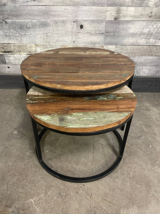 Old wood 30 inch Round nesting coffee tables (set of 2) - Rustic Furniture Outlet