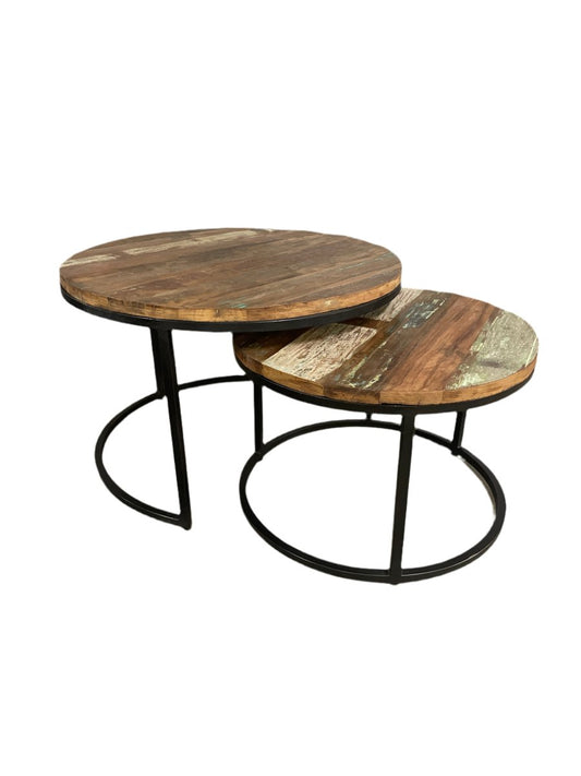 Old wood 30 inch Round nesting coffee tables (set of 2) - Rustic Furniture Outlet