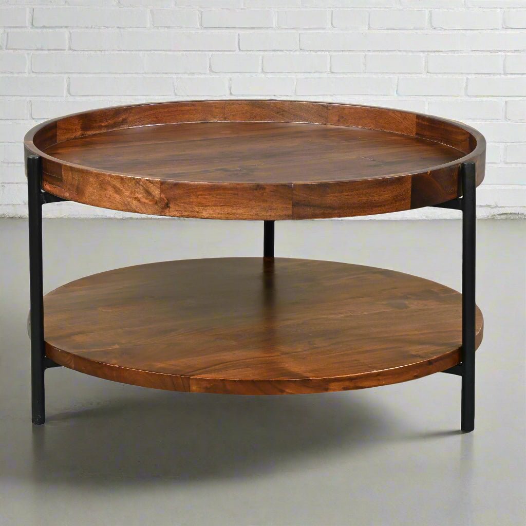 PAVIA - Round Acacia Wood Coffee Table - Rustic Furniture Outlet