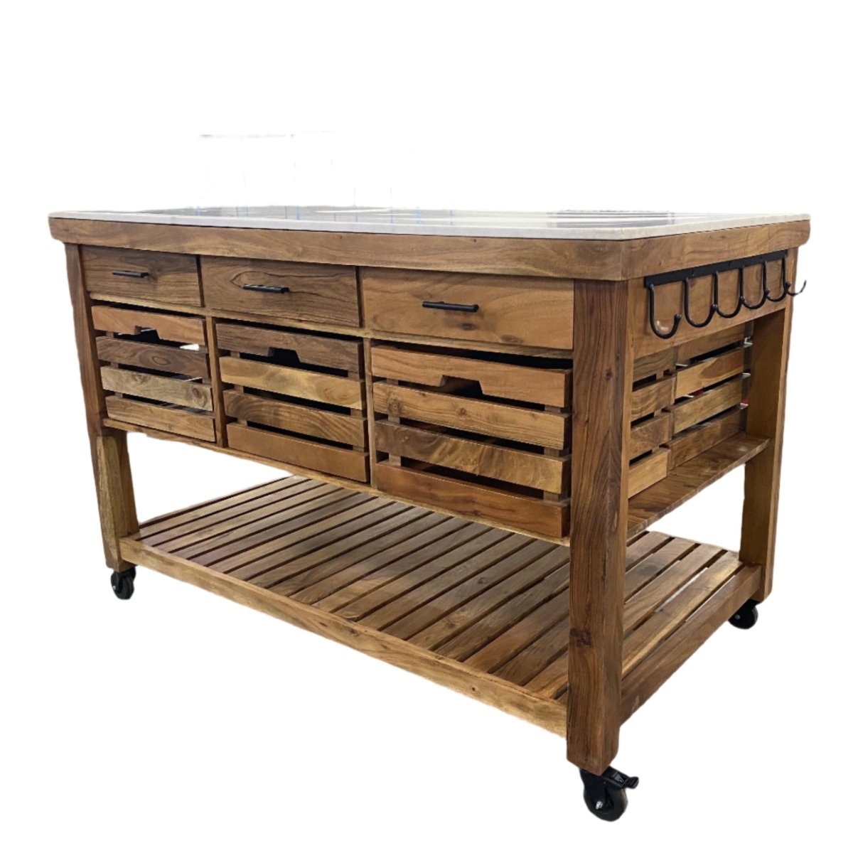 ROMY - Solid Acacia wood Kitchen Island With Marble Top - Rustic Furniture Outlet