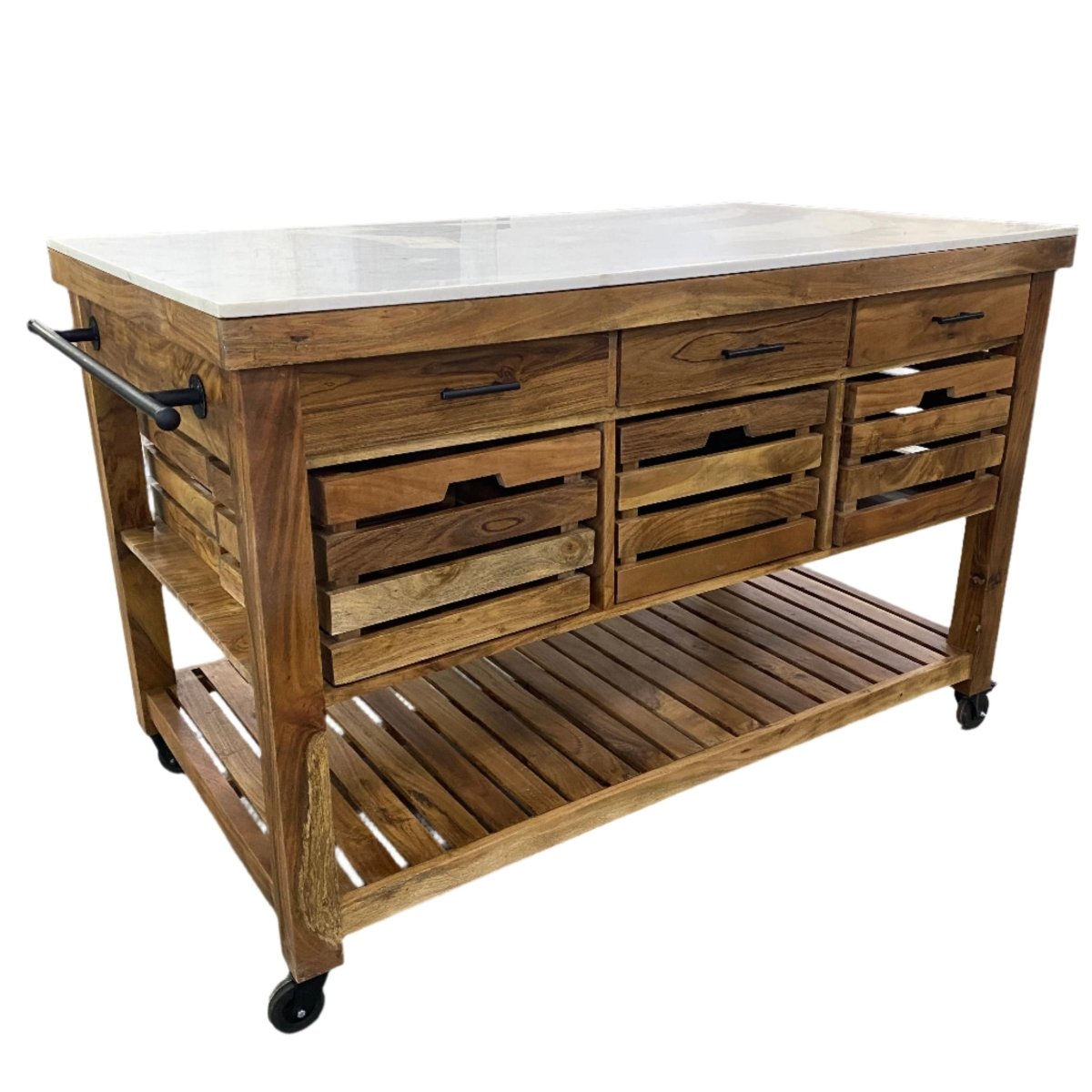 ROMY - Solid Acacia wood Kitchen Island With Marble Top - Rustic Furniture Outlet