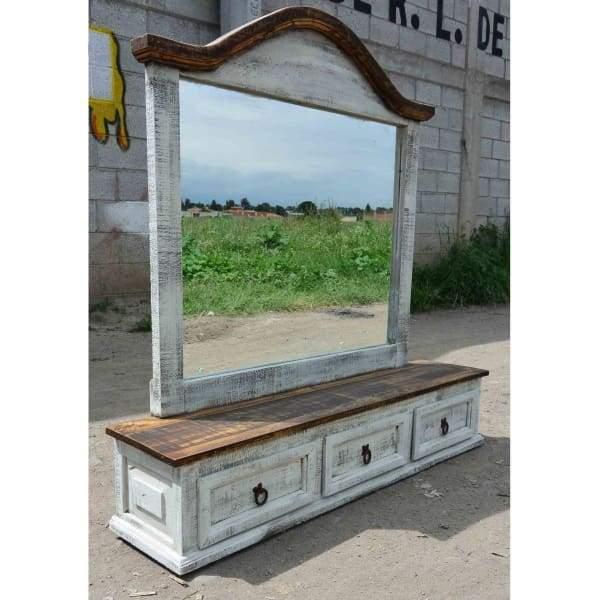 Santa Clara rustic mexican pine 3 drawer base and mirror - Rustic Furniture Outlet