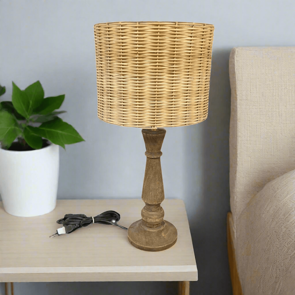 Sawana Boho Table Lamp with Rattan Lamp Shade - Rustic Furniture Outlet