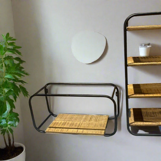 Skoda 1 mango wood wall shelf unit - Rustic Furniture Outlet