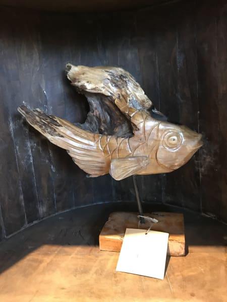 Teak Wood Fish on stand C (30cm x 43cm x 10cm) - Rustic Furniture Outlet