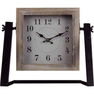 WHITE WASH WOOD SQUARE TABLE CLOCK - Rustic Furniture Outlet