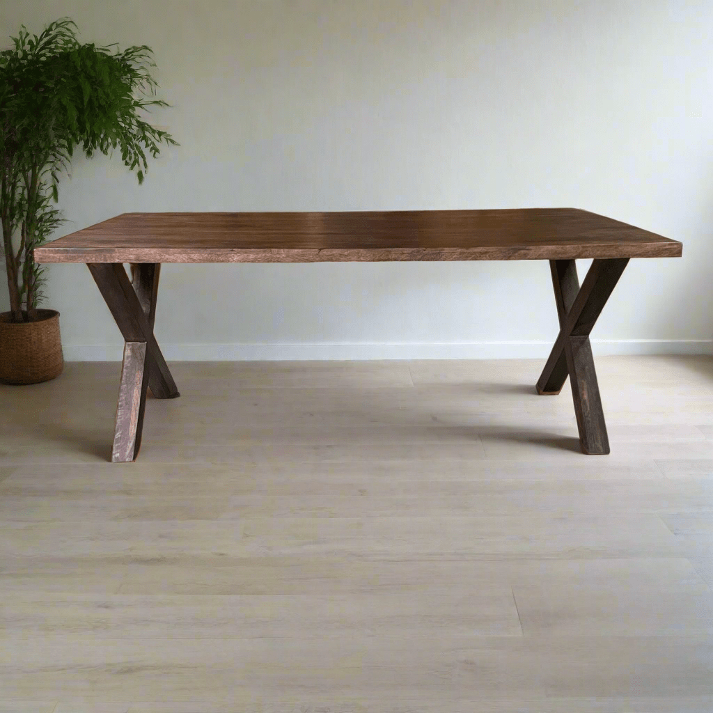 Winchester 75 inch Mango wood Dining Table X legs - Rustic Furniture Outlet