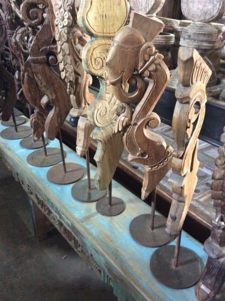 WOODEN ELEPHANT ON METAL STAND - Rustic Furniture Outlet