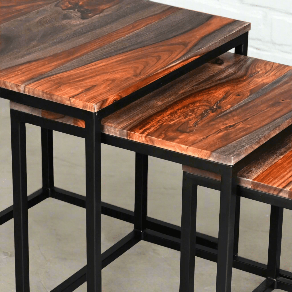 Zen industrial nesting rosewood end tables - Rustic Furniture Outlet