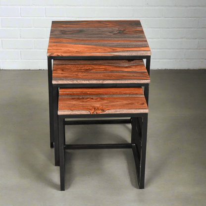 Zen industrial nesting rosewood end tables - Rustic Furniture Outlet