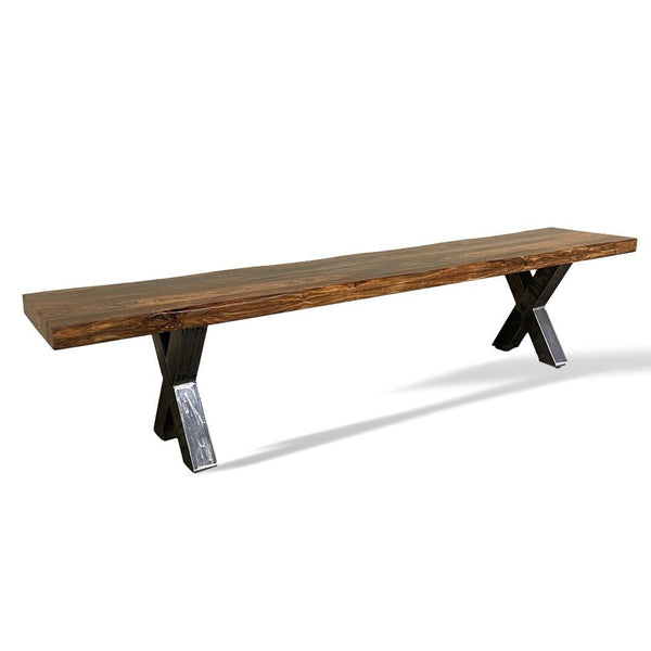 Rosewood industrial bench with metal leg| Rustic Furniture Outlet