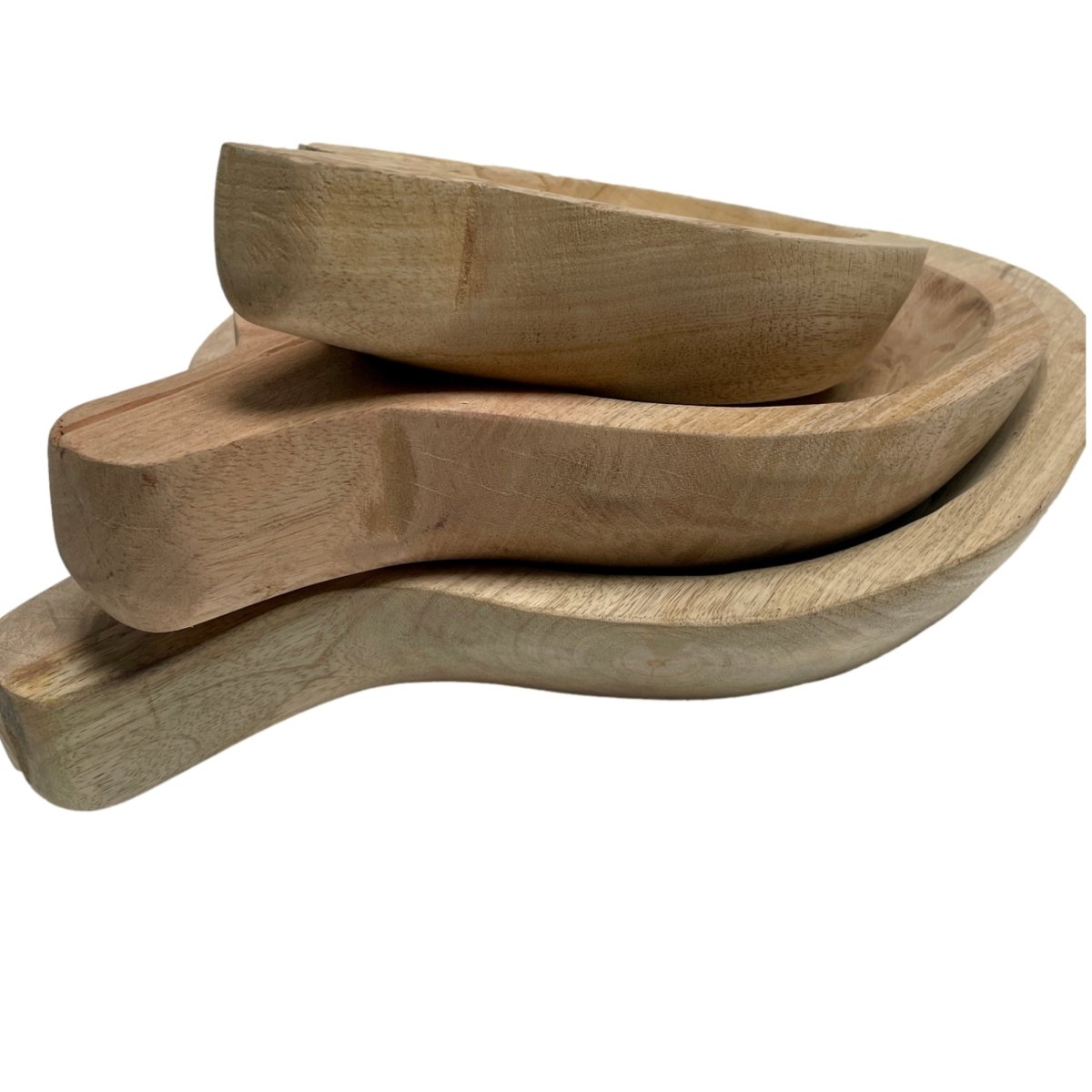 Beta Set of 3 Natural Finish Mango wood Trays with handles - Rustic Furniture Outlet